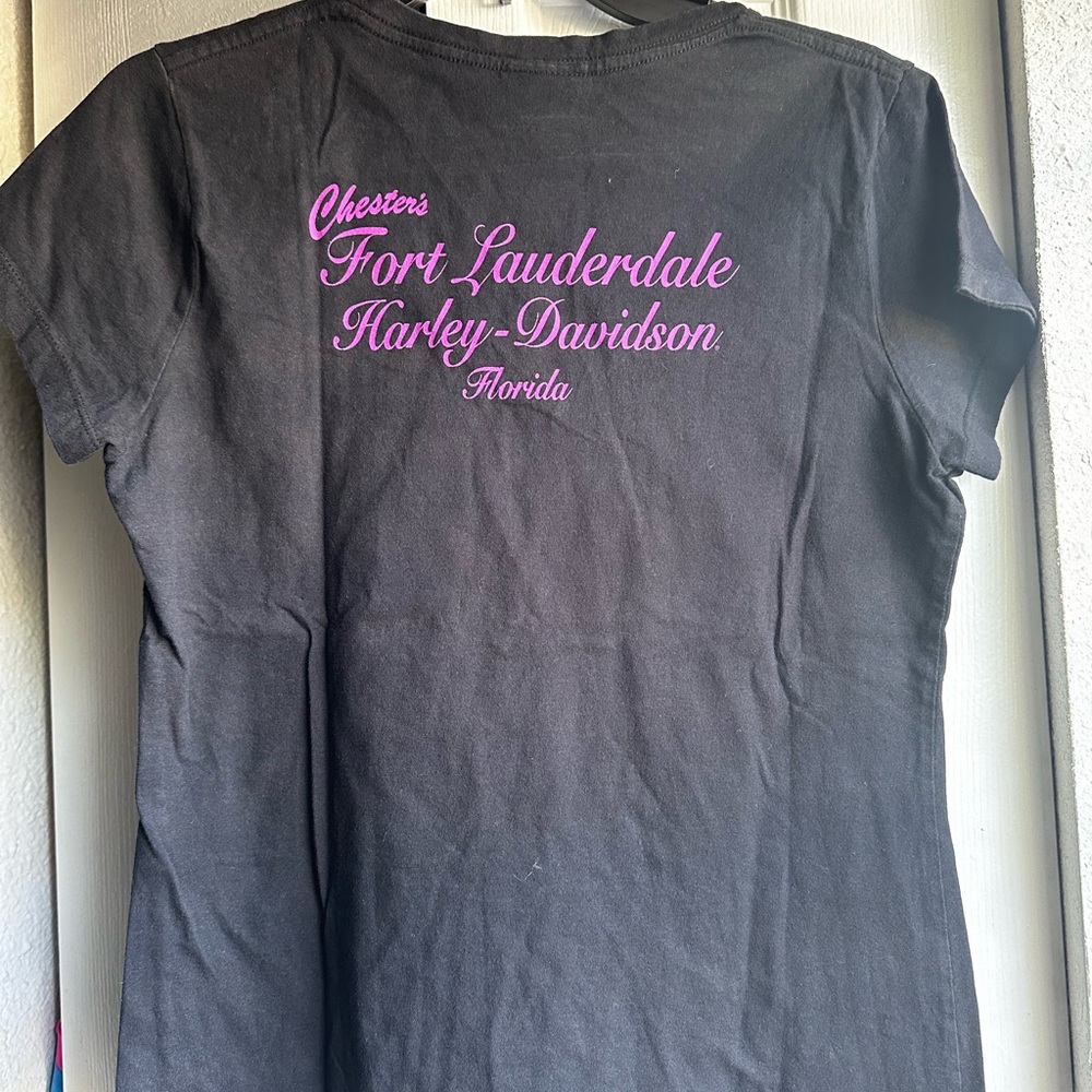 Black T-Shirt with Pink Harley-Davidson Print